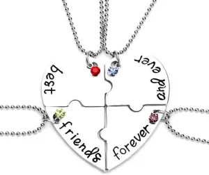 MJartoria Best Friend Necklace Puzzle Heart Pendant with Rhinestones Best Friends Forever Friendship Necklaces BFF Necklace for 4 Friendship Gifts