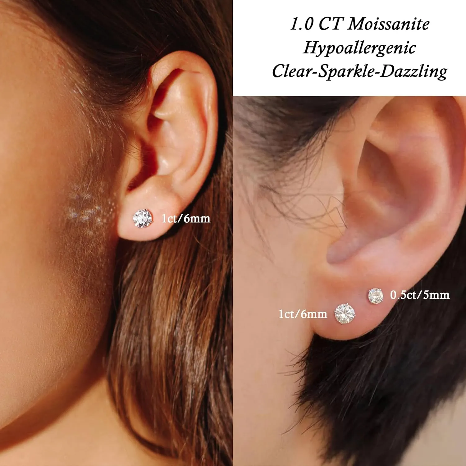 Moissanite Earrings for Men Sterling Silver Earrings Mens with D Color VVS1 Round Cut 1CT Moissanite Hypoallergenic Lab Created Diamond Stud Earrings Women Moissanite Jewelry Birthday Gifts