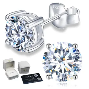Moissanite Earrings for Men Sterling Silver Earrings Mens with D Color VVS1 Round Cut 1CT Moissanite Hypoallergenic Lab Created Diamond Stud Earrings Women Moissanite Jewelry Birthday Gifts