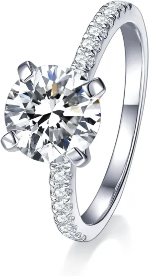 Moissanite Engagement Ring for Women Solitaire Rings with 18K White Gold Plated D Dolor Sterling Silver Engagement Ring for Women Fake Engagement Ring Promise Rings for Her