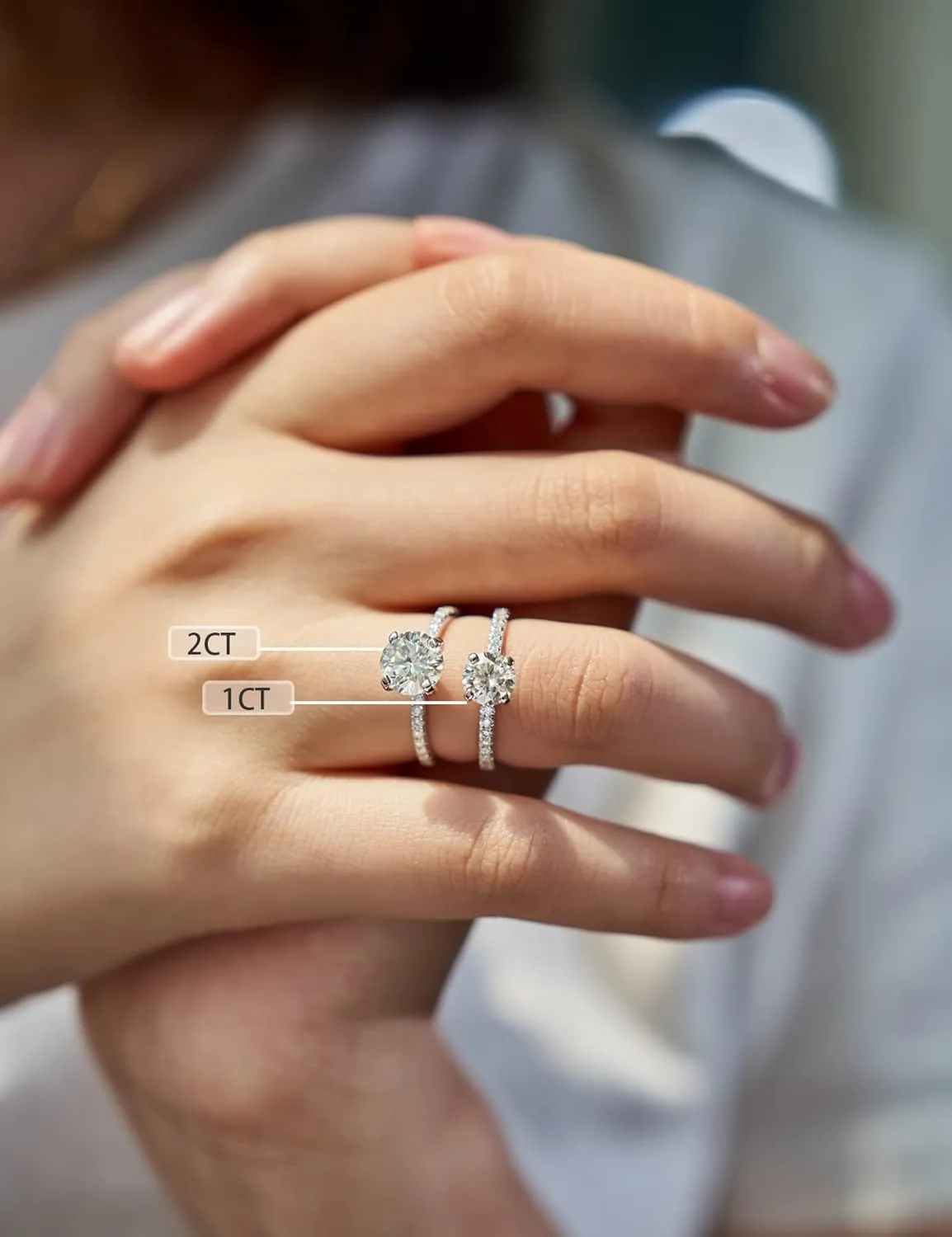 Moissanite Engagement Ring for Women Solitaire Rings with 18K White Gold Plated D Dolor Sterling Silver Engagement Ring for Women Fake Engagement Ring Promise Rings for Her