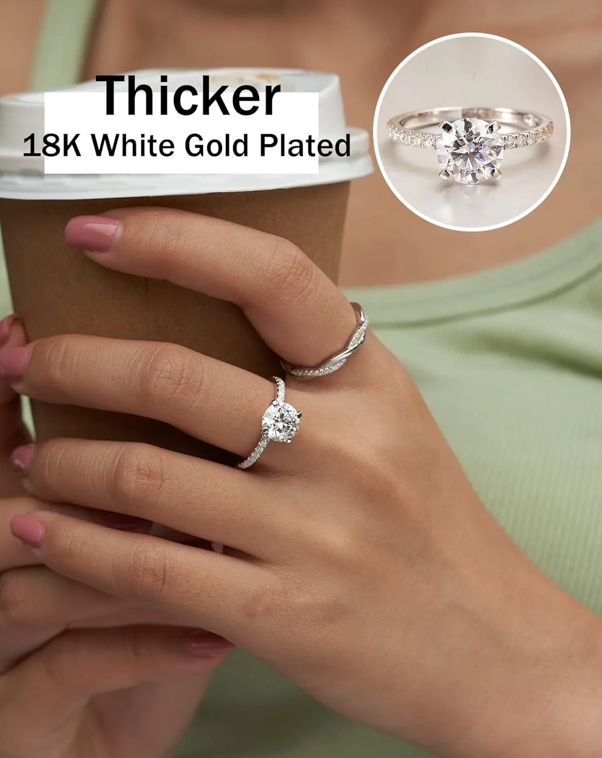 Moissanite Engagement Ring for Women Solitaire Rings with 18K White Gold Plated D Dolor Sterling Silver Engagement Ring for Women Fake Engagement Ring Promise Rings for Her