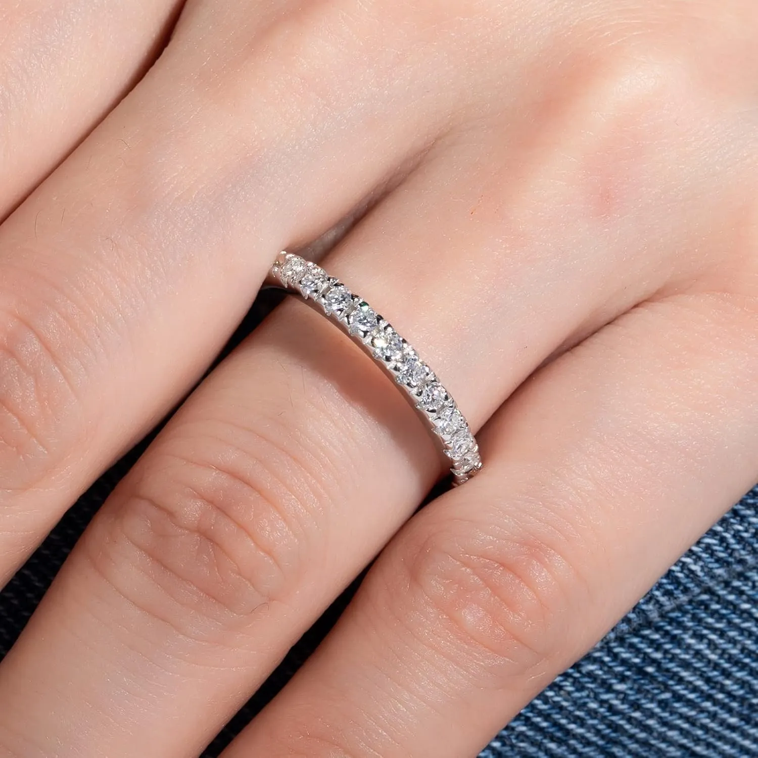 Moissanite Eternity Rings 1cttw D Color VVS1 Clarity Round Brilliant Cut S925 Sterling Silver Stackable Wedding Anniversary Bands for Women with Certificate