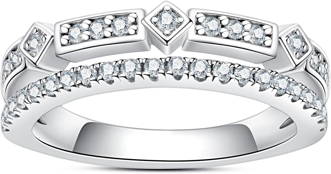 Moissanite Eternity Rings Wedding Bands D Color VVS1 Clarity Round Brilliant Cut 925 Sterling Silver 5/6 Stones Anniversary Band Rings for Women with Certificate