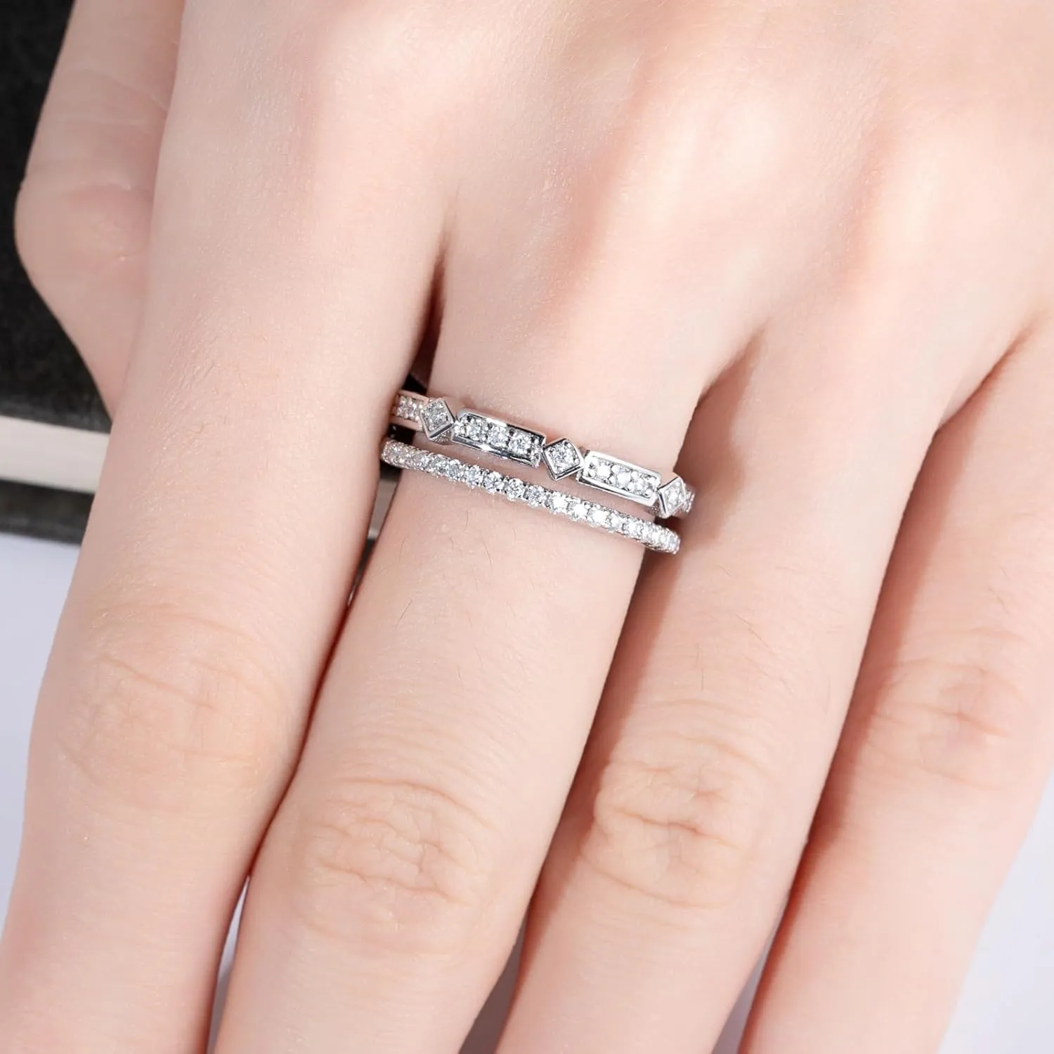 Moissanite Eternity Rings Wedding Bands D Color VVS1 Clarity Round Brilliant Cut 925 Sterling Silver 5/6 Stones Anniversary Band Rings for Women with Certificate