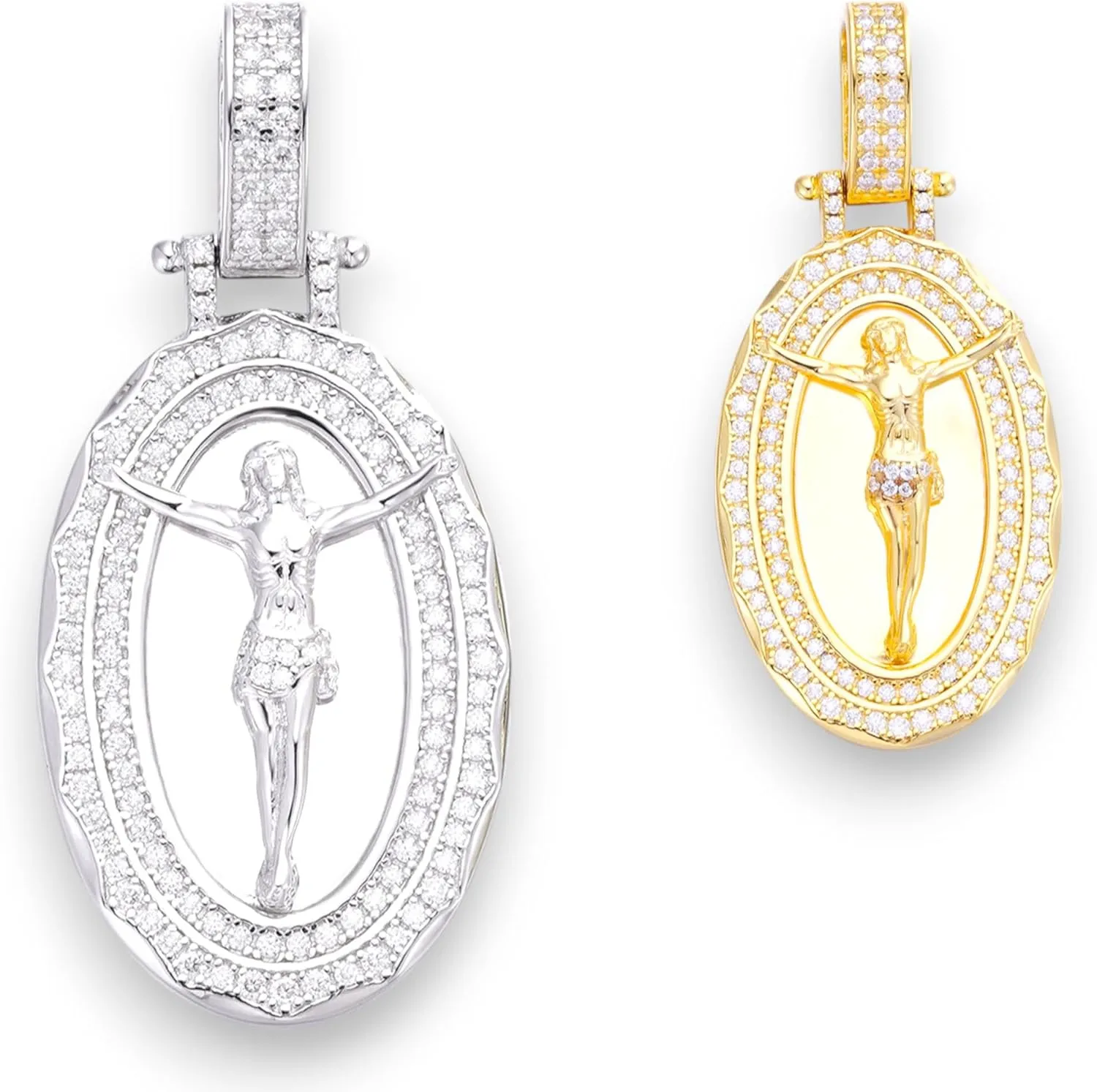 Moissanite Jesus Oval Medallion Pendant In 14k Gold & White Gold Over 925 Sterling Silver 0.95 Carat VVS/D Iced out Moissanite Hanging Jesus Pendant Religious Jewelry for Men and Women