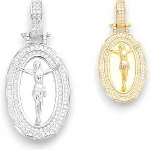 Moissanite Jesus Oval Medallion Pendant In 14k Gold & White Gold Over 925 Sterling Silver 0.95 Carat VVS/D Iced out Moissanite Hanging Jesus Pendant Religious Jewelry for Men and Women