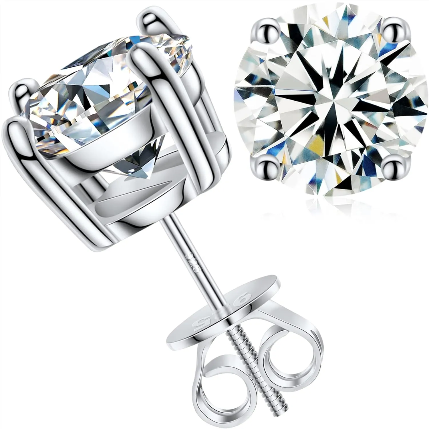 Moissanite Stud Earrings Screw Back 0.2-8 Carats (3-10mm) Moissanite Earrings for Women Men 18k Gold Plated 925 Sterling Silver Stud D Color VVS1 Round Stone Mothers Day Jewelry Gift
