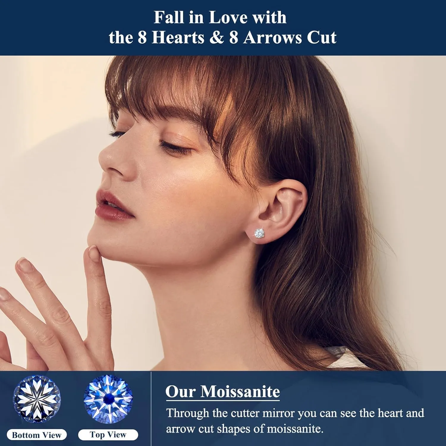 Moissanite Stud Earrings Screw Back 0.2-8 Carats (3-10mm) Moissanite Earrings for Women Men 18k Gold Plated 925 Sterling Silver Stud D Color VVS1 Round Stone Mothers Day Jewelry Gift