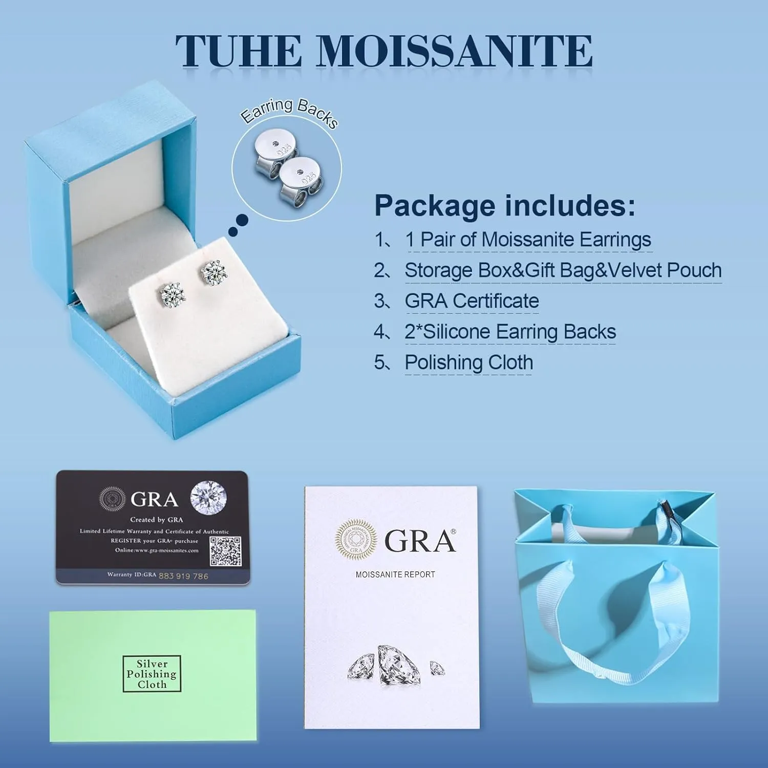 Moissanite Stud Earrings Screw Back 0.2-8 Carats (3-10mm) Moissanite Earrings for Women Men 18k Gold Plated 925 Sterling Silver Stud D Color VVS1 Round Stone Mothers Day Jewelry Gift