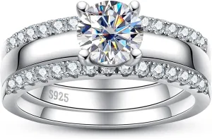 Moissanite Wedding Rings Bridal Set 3.7CTTW D Color VVS1 Clarity Round Brilliant Cut 925 Sterling Silver Moissanite Wedding Band Engagement Rings for Women with Certificate