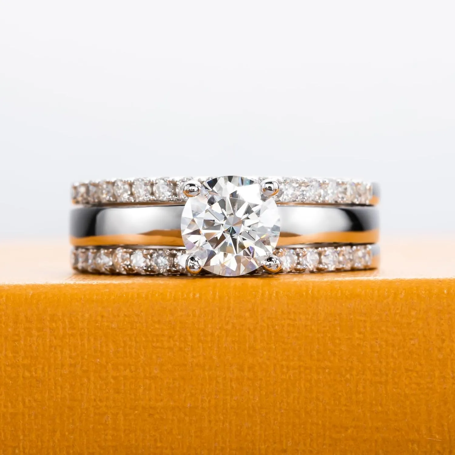 Moissanite Wedding Rings Bridal Set 3.7CTTW D Color VVS1 Clarity Round Brilliant Cut 925 Sterling Silver Moissanite Wedding Band Engagement Rings for Women with Certificate