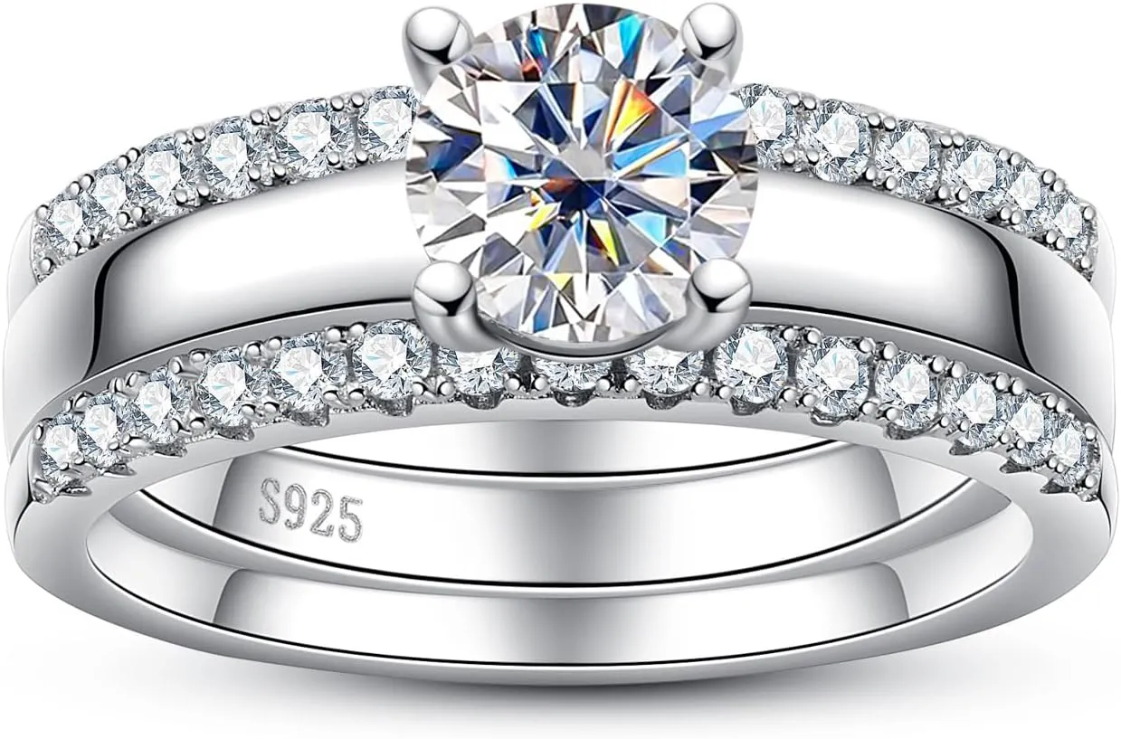 Moissanite Wedding Rings Bridal Set 3.7CTTW D Color VVS1 Clarity Round Brilliant Cut 925 Sterling Silver Moissanite Wedding Band Engagement Rings for Women with Certificate