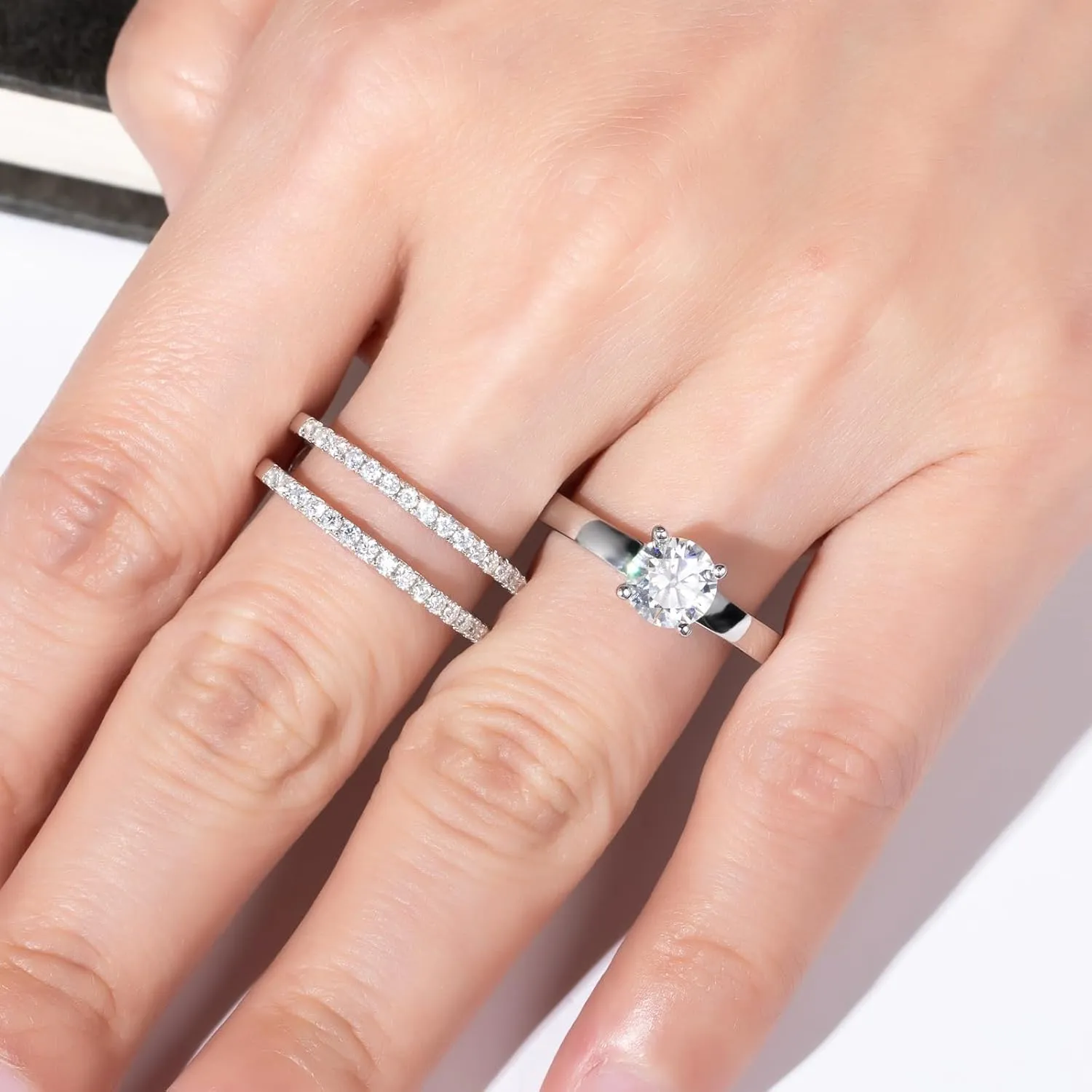 Moissanite Wedding Rings Bridal Set 3.7CTTW D Color VVS1 Clarity Round Brilliant Cut 925 Sterling Silver Moissanite Wedding Band Engagement Rings for Women with Certificate