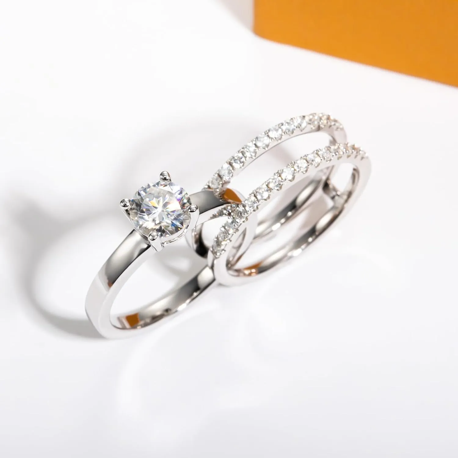 Moissanite Wedding Rings Bridal Set 3.7CTTW D Color VVS1 Clarity Round Brilliant Cut 925 Sterling Silver Moissanite Wedding Band Engagement Rings for Women with Certificate