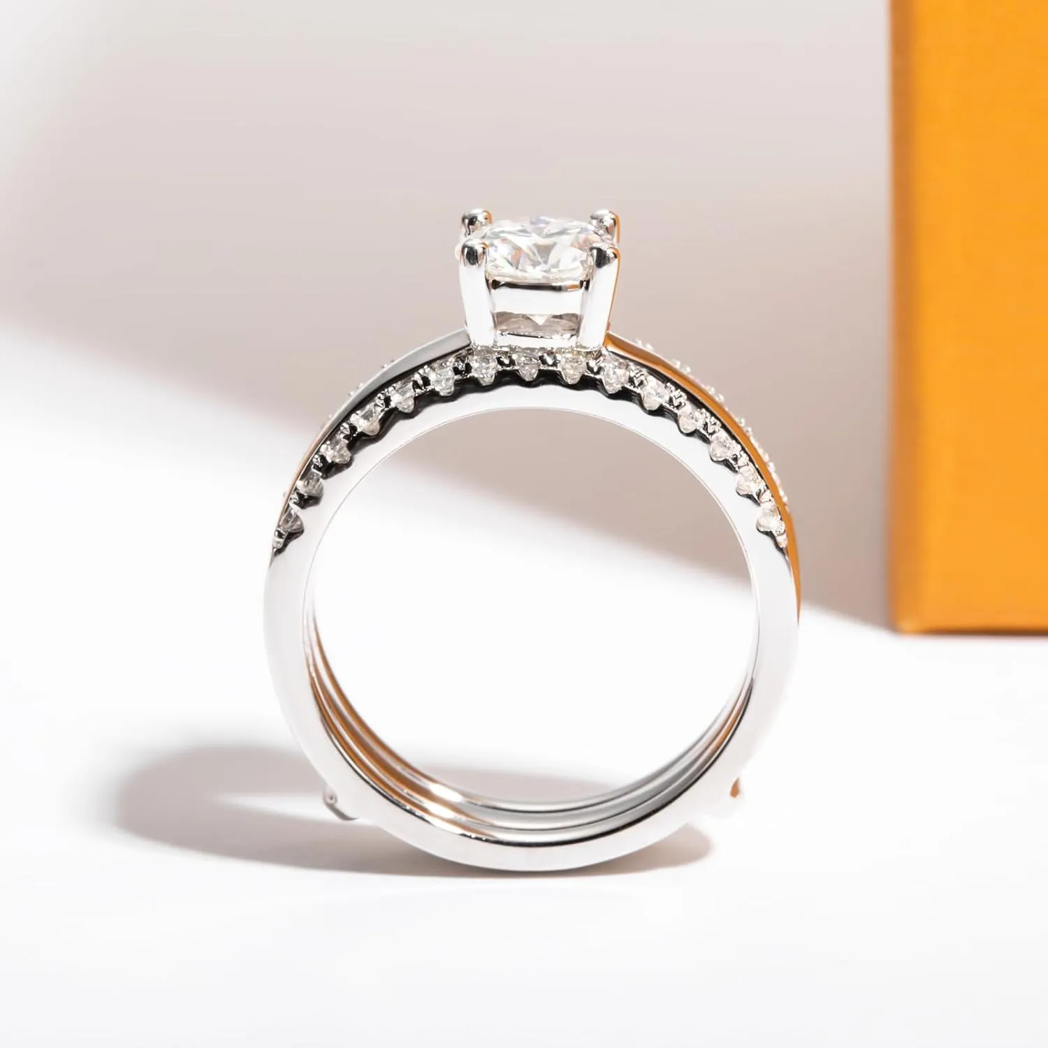 Moissanite Wedding Rings Bridal Set 3.7CTTW D Color VVS1 Clarity Round Brilliant Cut 925 Sterling Silver Moissanite Wedding Band Engagement Rings for Women with Certificate