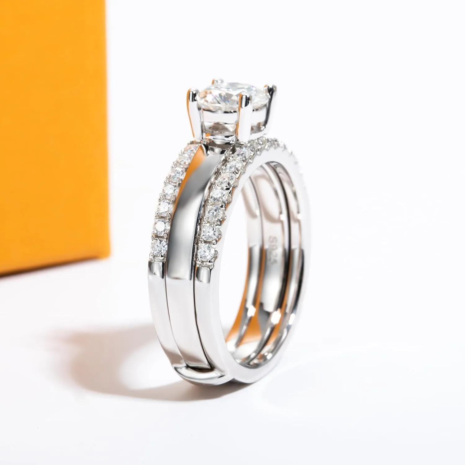 Moissanite Wedding Rings Bridal Set 3.7CTTW D Color VVS1 Clarity Round Brilliant Cut 925 Sterling Silver Moissanite Wedding Band Engagement Rings for Women with Certificate