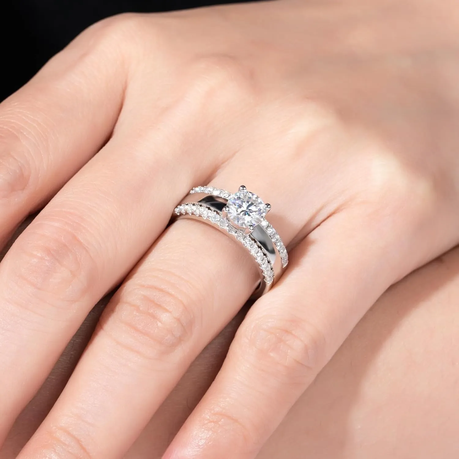 Moissanite Wedding Rings Bridal Set 3.7CTTW D Color VVS1 Clarity Round Brilliant Cut 925 Sterling Silver Moissanite Wedding Band Engagement Rings for Women with Certificate