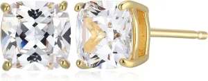 MORGAN & PAIGE .925 Sterling Silver 18K Yellow Gold Plated Classic Cushion or Round Cubic Zirconia Stud Earrings for Women - Hypoallergenic Earrings CZ Elegant Jewelry for Her