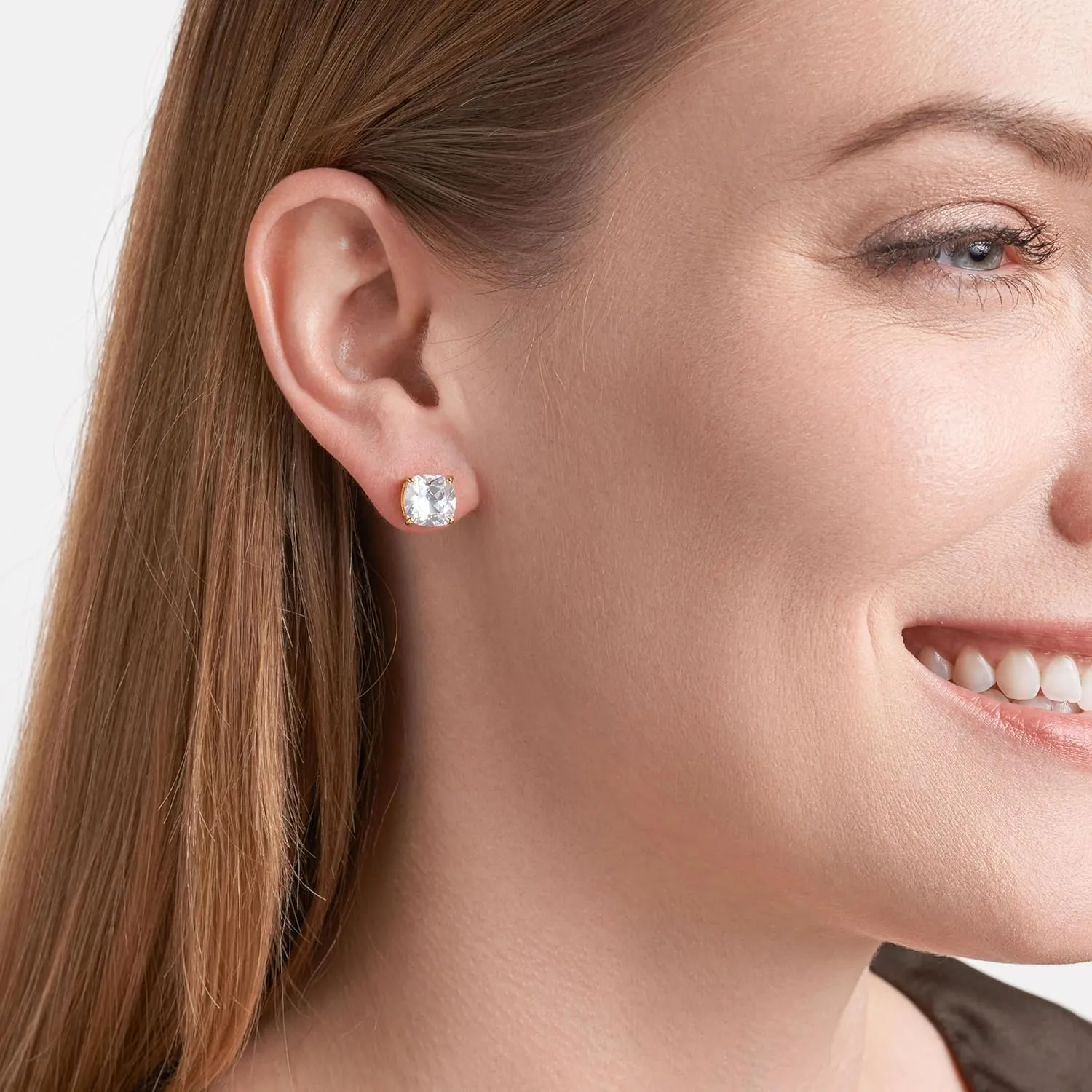 MORGAN & PAIGE .925 Sterling Silver 18K Yellow Gold Plated Classic Cushion or Round Cubic Zirconia Stud Earrings for Women - Hypoallergenic Earrings CZ Elegant Jewelry for Her