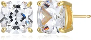 MORGAN & PAIGE .925 Sterling Silver 18K Yellow Gold Plated Classic Cushion or Round Cubic Zirconia Stud Earrings for Women - Hypoallergenic Earrings CZ Elegant Jewelry for Her