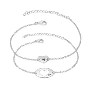 Mother Daughter Matching Bracelet Set - Customizable Bond Jewelry, Gift for Mom & Daughter, Engraved Personalized Bracelets, Special Occasion, Birthday, Love & Friendship, Silver/Gold/Rose Gold