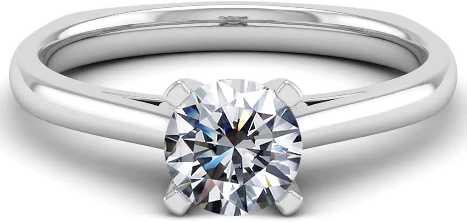MRENITE Solid 10K/14K/18K Gold 1ct Moissanite Round Engagement Rings Round Cut Moissanite Ring D Color VVS1 Solitaire Promise Ring Free Engraving Name Wedding Jewelry Gifts for Women