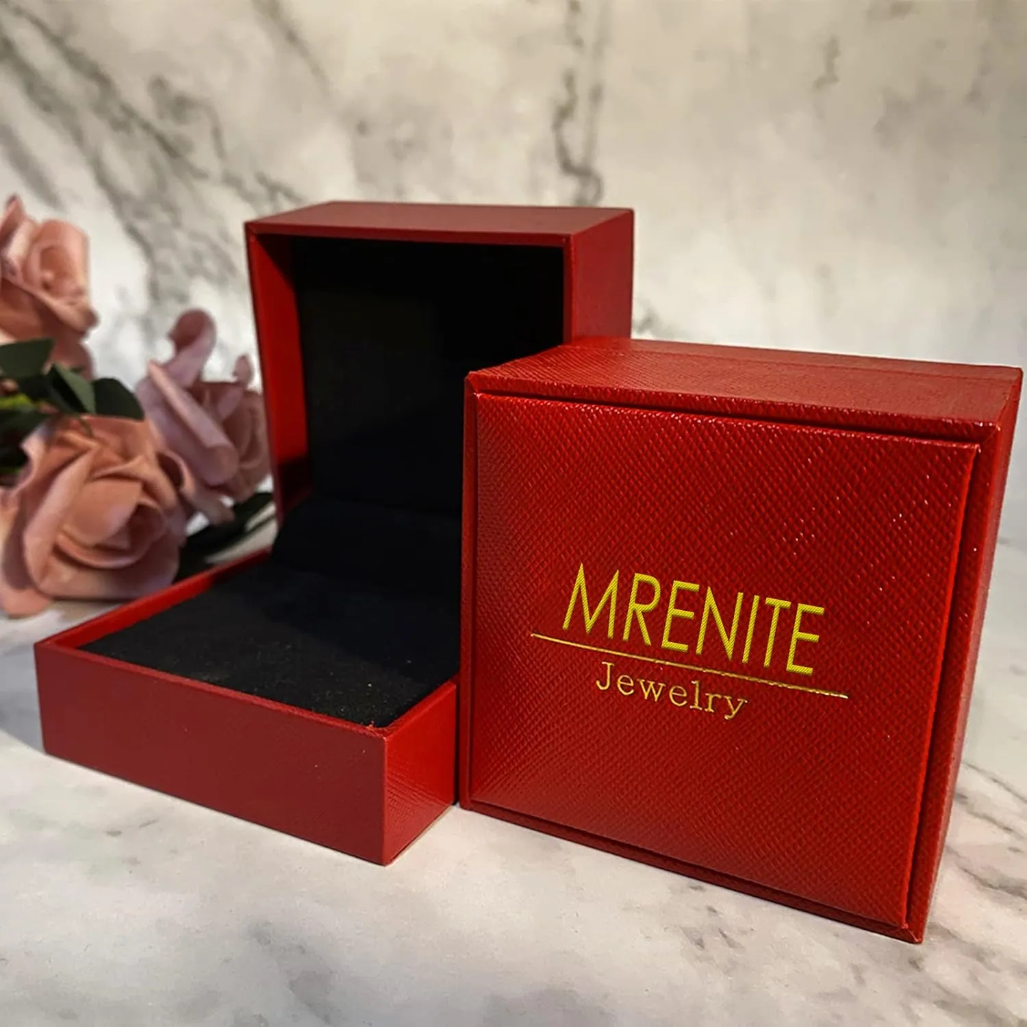 MRENITE Solid 10K/14K/18K Gold 1ct Moissanite Round Engagement Rings Round Cut Moissanite Ring D Color VVS1 Solitaire Promise Ring Free Engraving Name Wedding Jewelry Gifts for Women