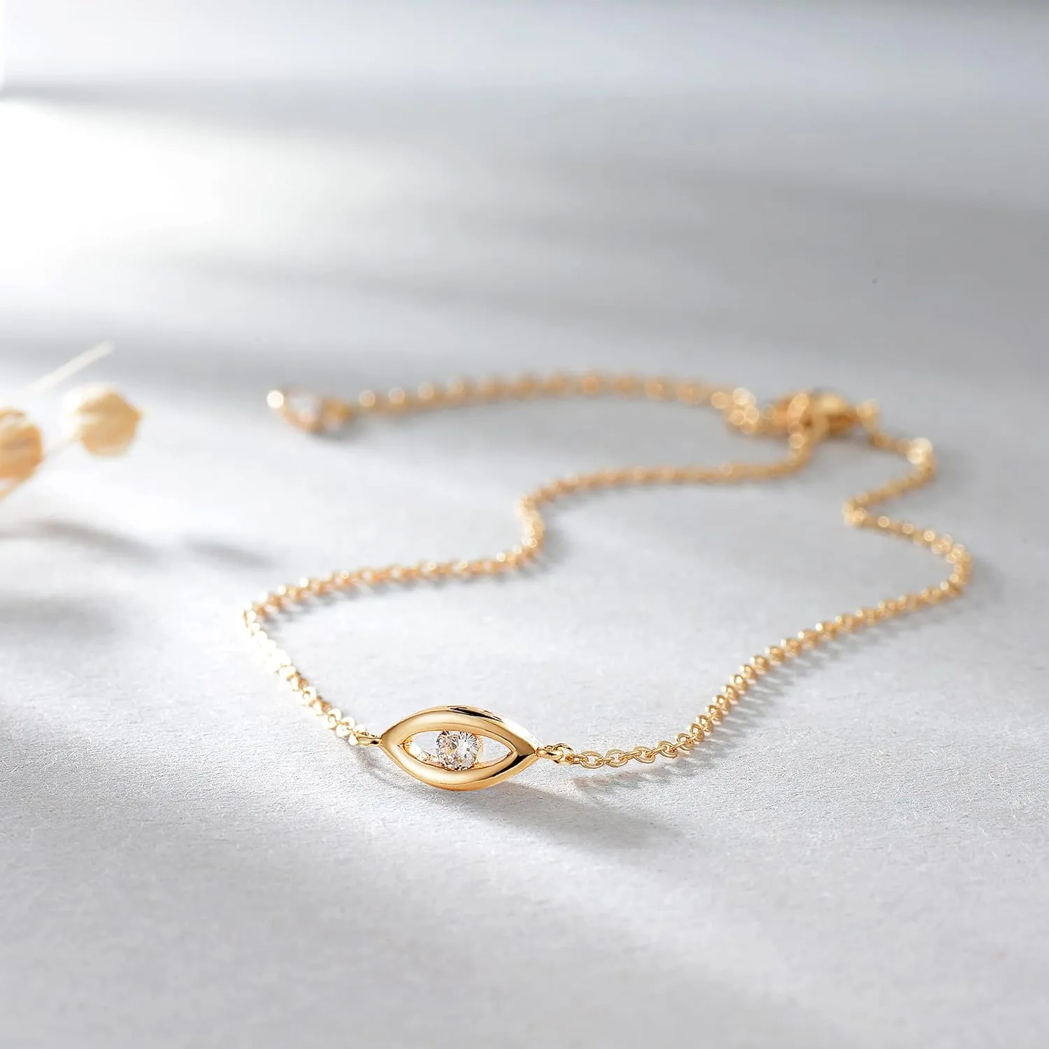 MTMY Evil Eye Bracelet for Women 14K Gold Plated Dainty Bracelets with Crystcal Adjustable Chain Cute Eye Bracelet Gold Jewelry for Her