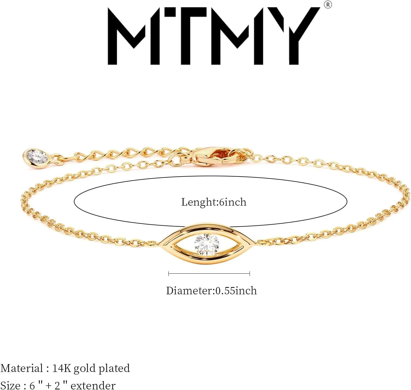 MTMY Evil Eye Bracelet for Women 14K Gold Plated Dainty Bracelets with Crystcal Adjustable Chain Cute Eye Bracelet Gold Jewelry for Her