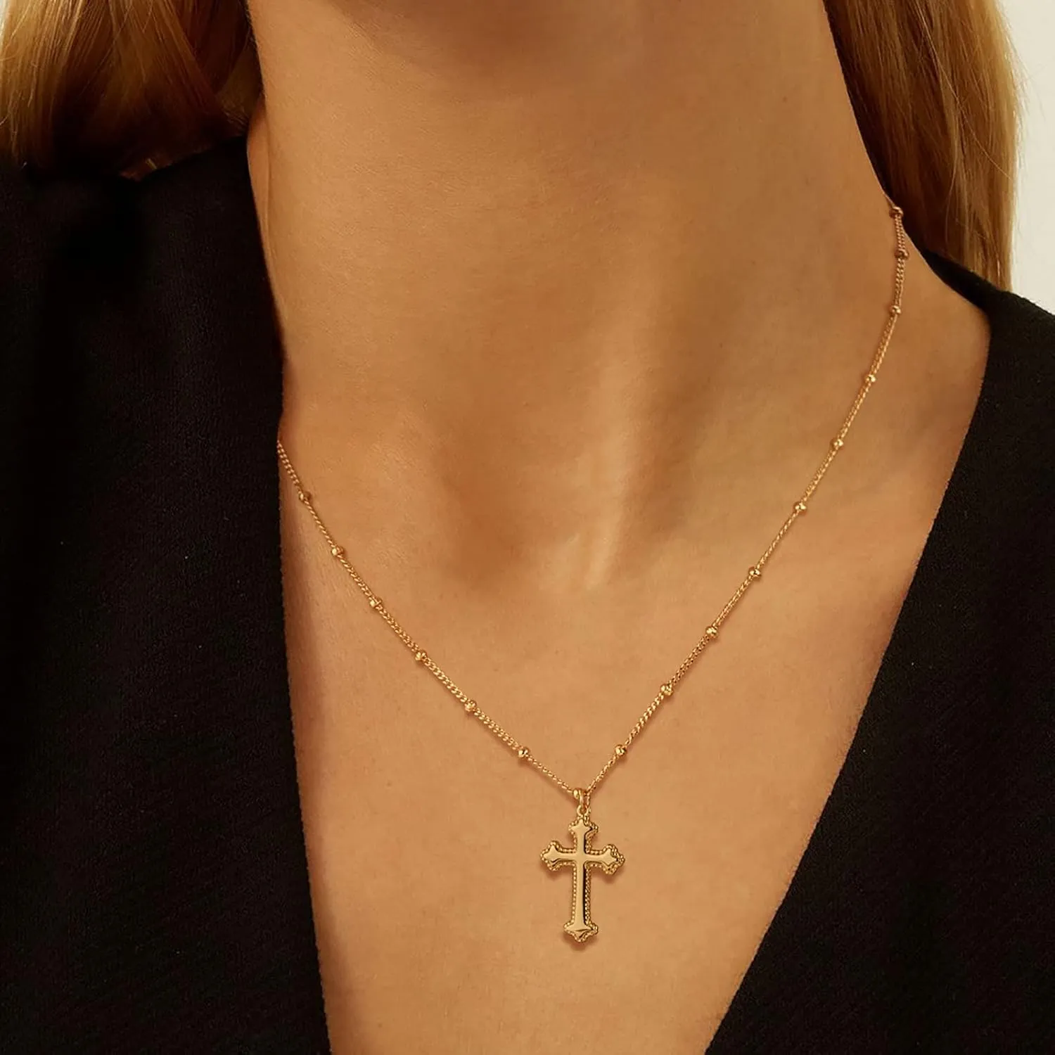 MTMY Gold Cross Necklace 14K Gold Plated Dainty Gold Cross Pendant Necklace for Women Delicate Necklace Jewelry