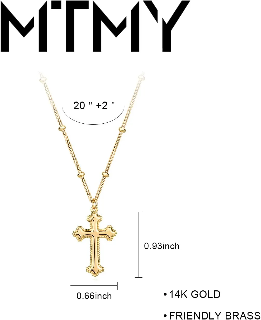 MTMY Gold Cross Necklace 14K Gold Plated Dainty Gold Cross Pendant Necklace for Women Delicate Necklace Jewelry