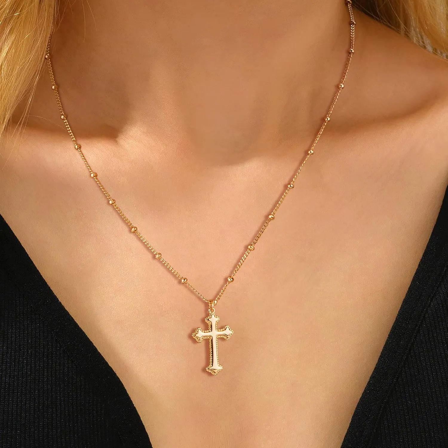 MTMY Gold Cross Necklace 14K Gold Plated Dainty Gold Cross Pendant Necklace for Women Delicate Necklace Jewelry
