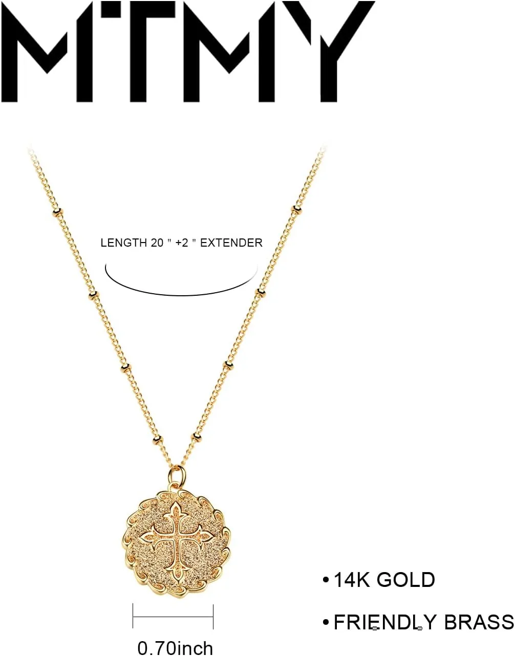MTMY Gold Cross Necklace 14K Gold Plated Dainty Gold Cross Pendant Necklace for Women Delicate Necklace Jewelry