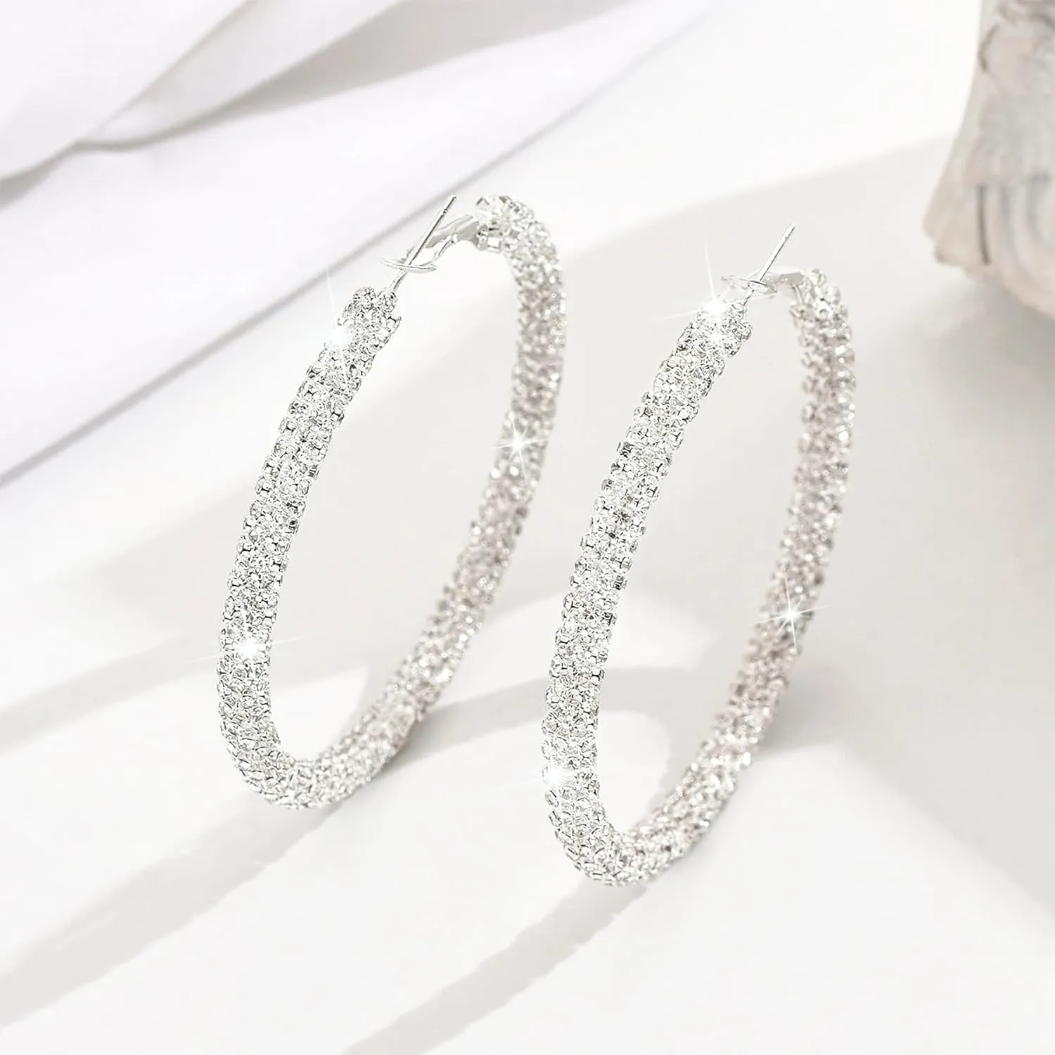 Multcolors Cubic Zirconia Hoop Earrings For Women Statement Oval Rhinestone Hoop Earrings 14K Gold Plated Chunky Hoop Earrings Dainty Lightweight Big Earrings Trendy Jewelry