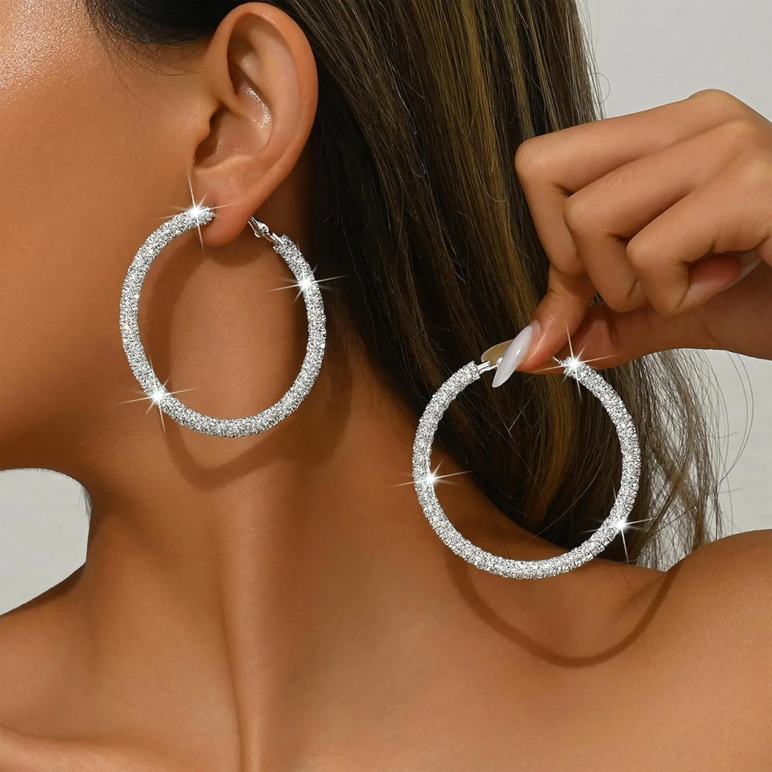 Multcolors Cubic Zirconia Hoop Earrings For Women Statement Oval Rhinestone Hoop Earrings 14K Gold Plated Chunky Hoop Earrings Dainty Lightweight Big Earrings Trendy Jewelry