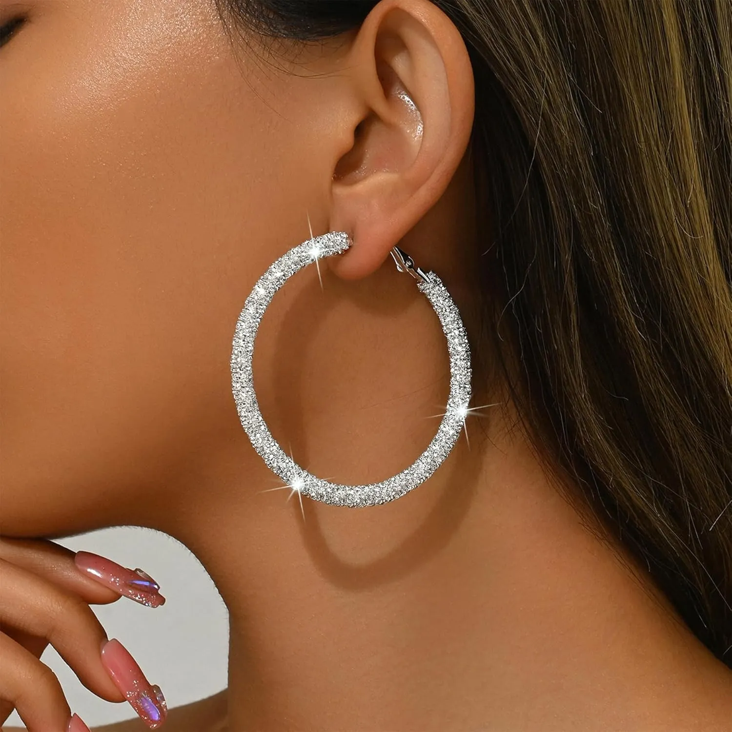 Multcolors Cubic Zirconia Hoop Earrings For Women Statement Oval Rhinestone Hoop Earrings 14K Gold Plated Chunky Hoop Earrings Dainty Lightweight Big Earrings Trendy Jewelry
