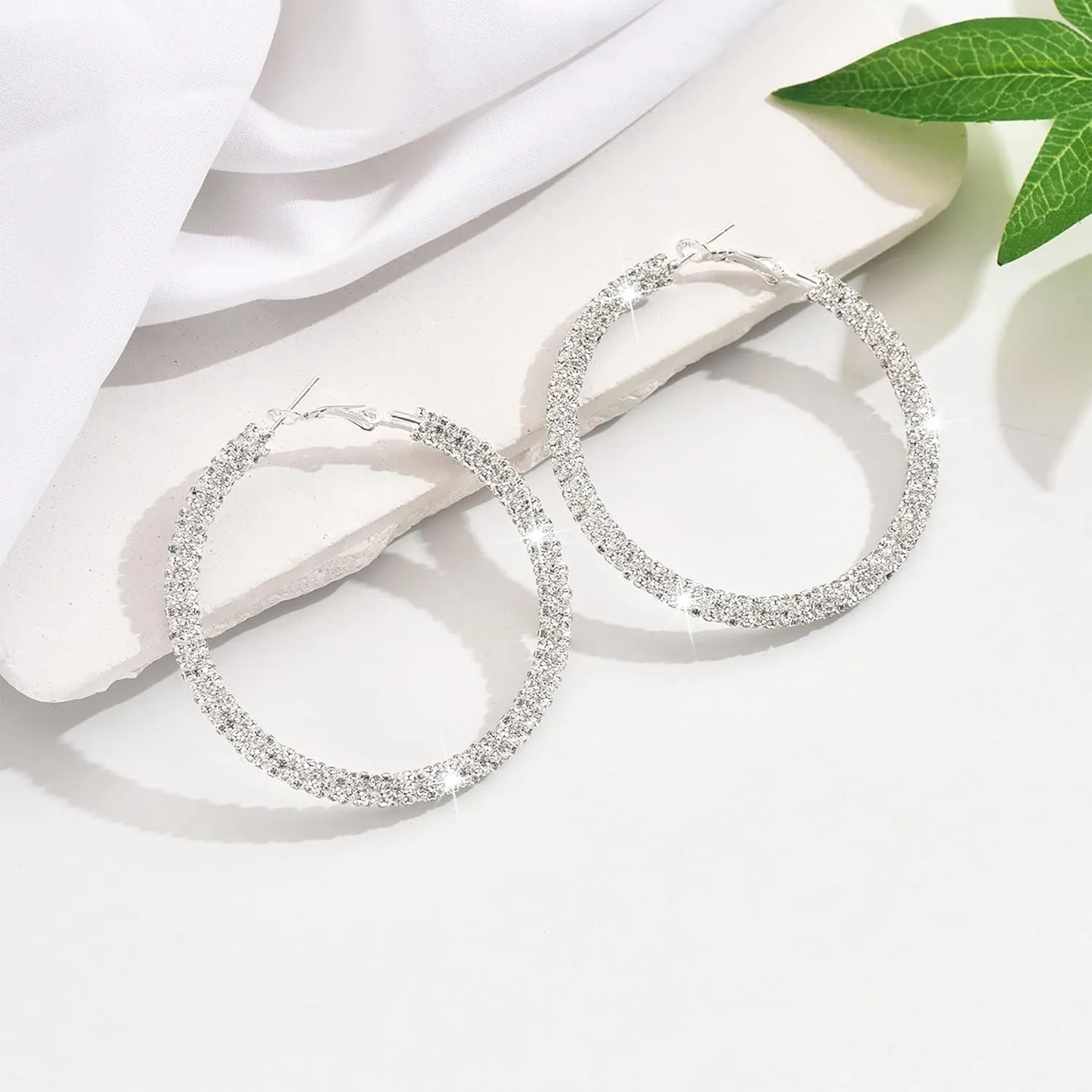 Multcolors Cubic Zirconia Hoop Earrings For Women Statement Oval Rhinestone Hoop Earrings 14K Gold Plated Chunky Hoop Earrings Dainty Lightweight Big Earrings Trendy Jewelry