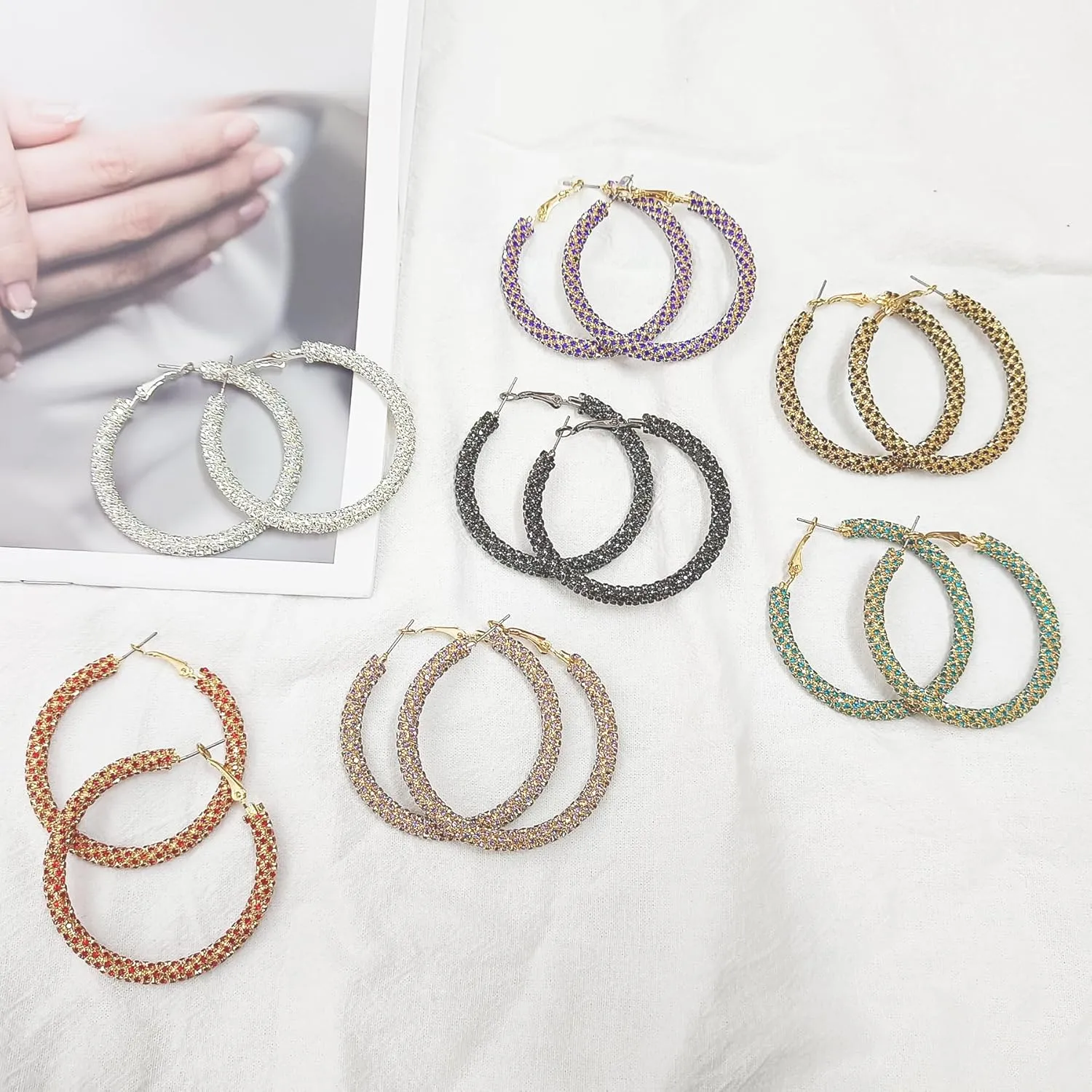 Multcolors Cubic Zirconia Hoop Earrings For Women Statement Oval Rhinestone Hoop Earrings 14K Gold Plated Chunky Hoop Earrings Dainty Lightweight Big Earrings Trendy Jewelry