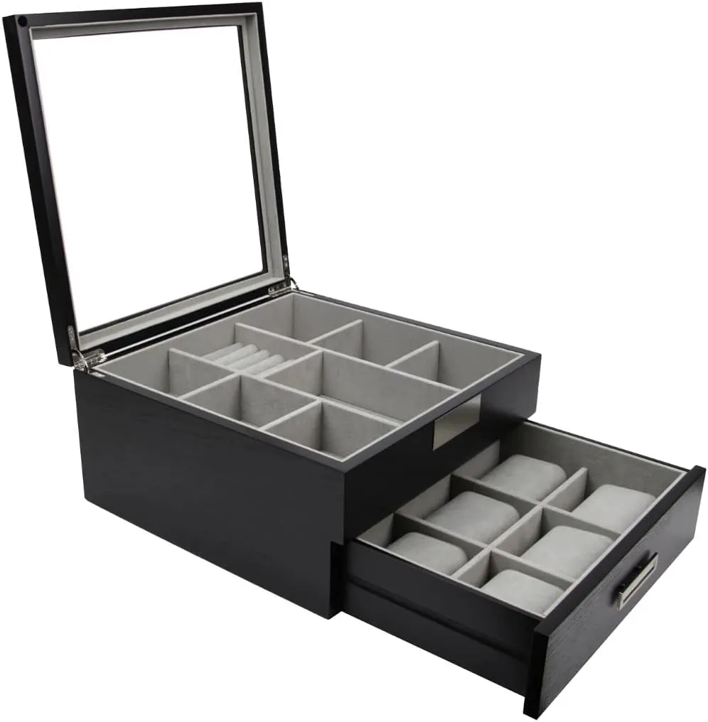 Multi purpose Black Wood Handmade Men Tie Storage Box,Watch Box and Jewelry Box (Busy Man)