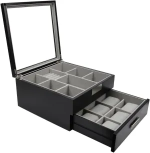 Multi purpose Black Wood Handmade Men Tie Storage Box,Watch Box and Jewelry Box (Busy Man)