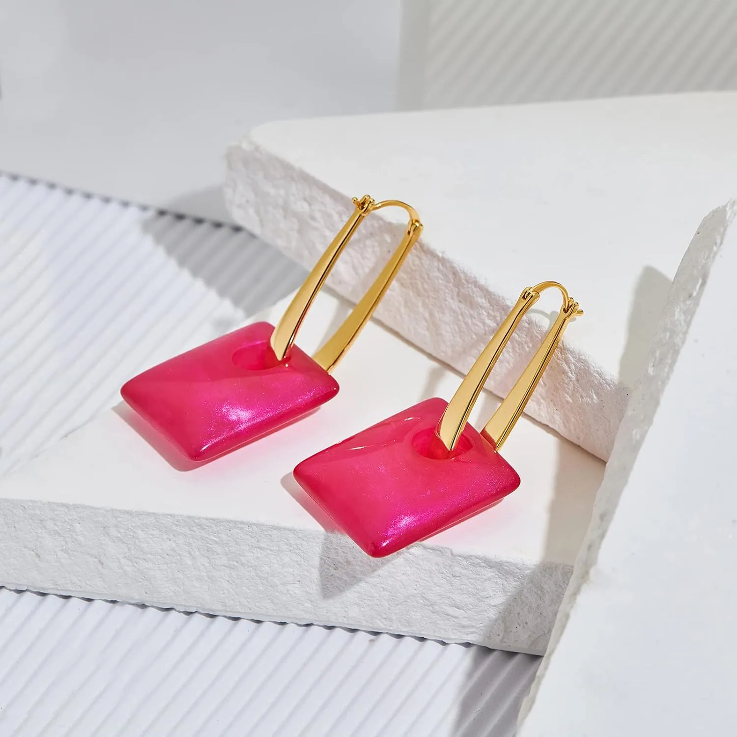 Multicolored Acrylic Pendant Dangle Hoop Earrings for Women Lightweight Geometric Earrings Fashion Jewelry Gift,Pink Blue Green Black Grey