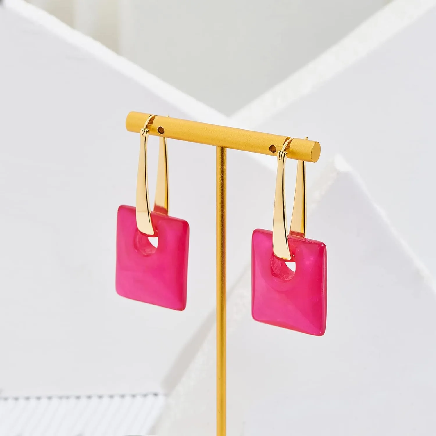 Multicolored Acrylic Pendant Dangle Hoop Earrings for Women Lightweight Geometric Earrings Fashion Jewelry Gift,Pink Blue Green Black Grey