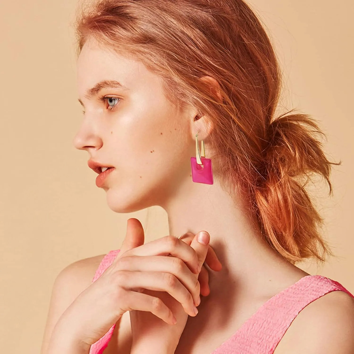 Multicolored Acrylic Pendant Dangle Hoop Earrings for Women Lightweight Geometric Earrings Fashion Jewelry Gift,Pink Blue Green Black Grey