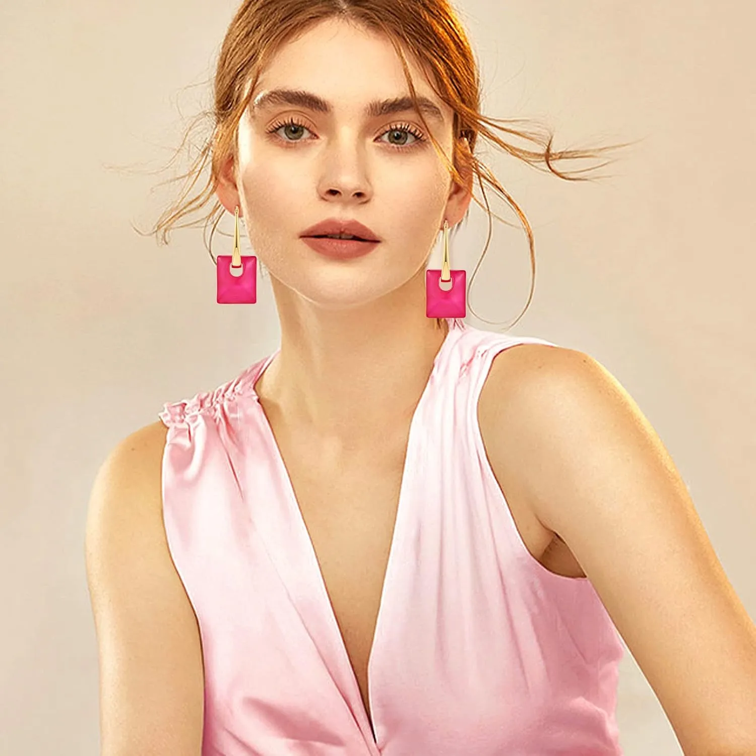 Multicolored Acrylic Pendant Dangle Hoop Earrings for Women Lightweight Geometric Earrings Fashion Jewelry Gift,Pink Blue Green Black Grey