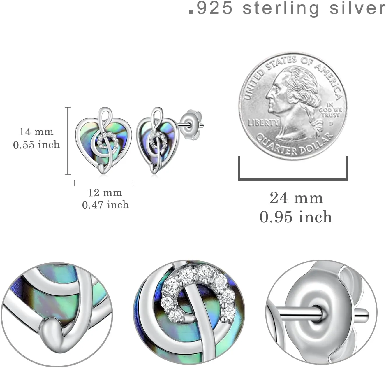 Music Note/Treble Clef/Guitar Earrings and Ring 925 Sterling Silver Music Jewelry Gifts for Women