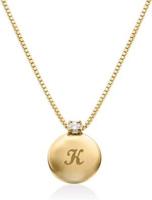 MyNameNecklace Personalized Small Circle Initial Necklace with Diamond in Sterling Silver 925 / Gold Plating - Classic Delicate Jewelry Gift for Her