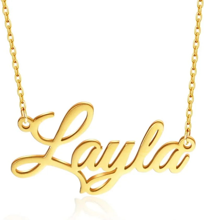 Name Necklace Personalized, 18K Gold Plated Custom Name Necklaces for Women Customized Name Plate Pendant Jewelry Gifts for Women