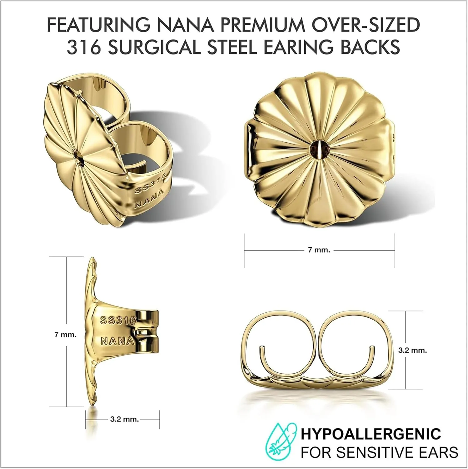 NANA Jewels Asscher Cut 14K Solid Gold Posts & Sterling Silver Simulated Diamond Stud Earrings 0.75 to 4.00ctw CZ