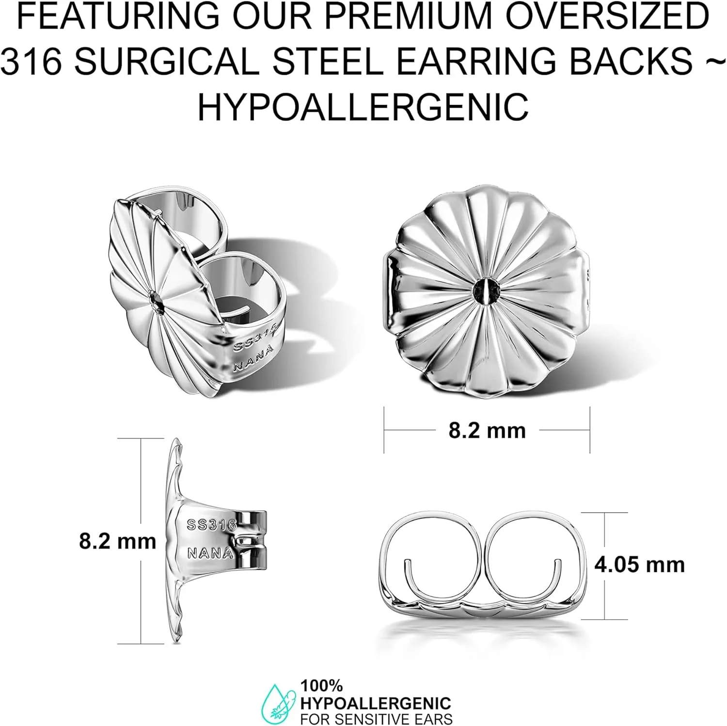 NANA Jewels Round Martini style Simulated Diamond Stud Earrings Silver & CZ 1.50ct-4.00ct Hypoallergenic